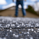 roofer standing on roof with hail