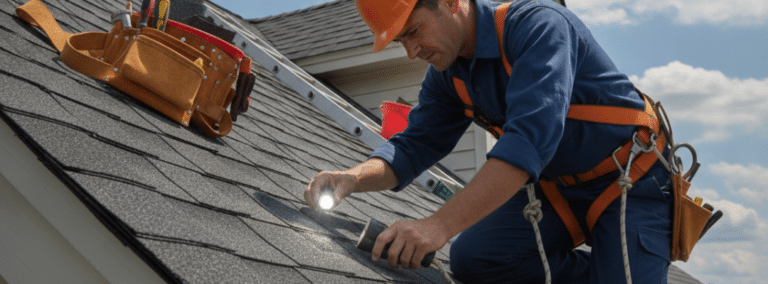man repairing roof
