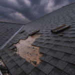 Signs of storm damage on a roof