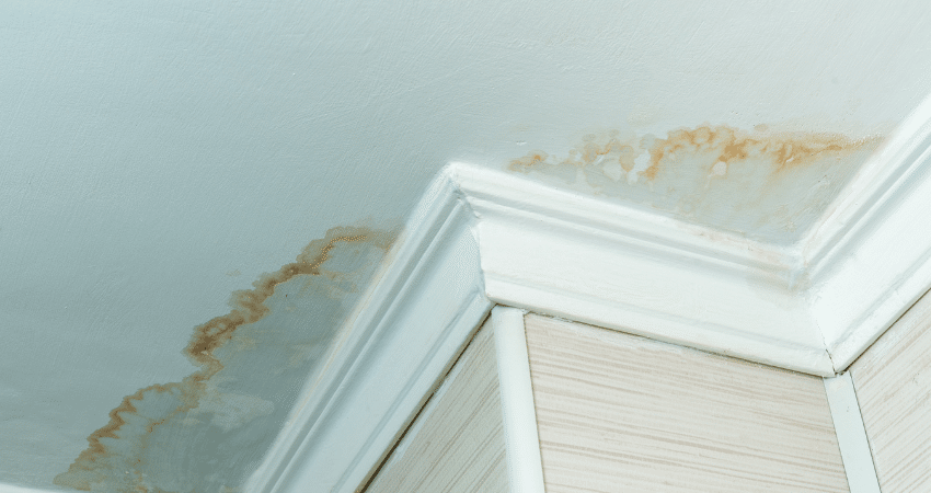 ceiling with water stains from roof leak